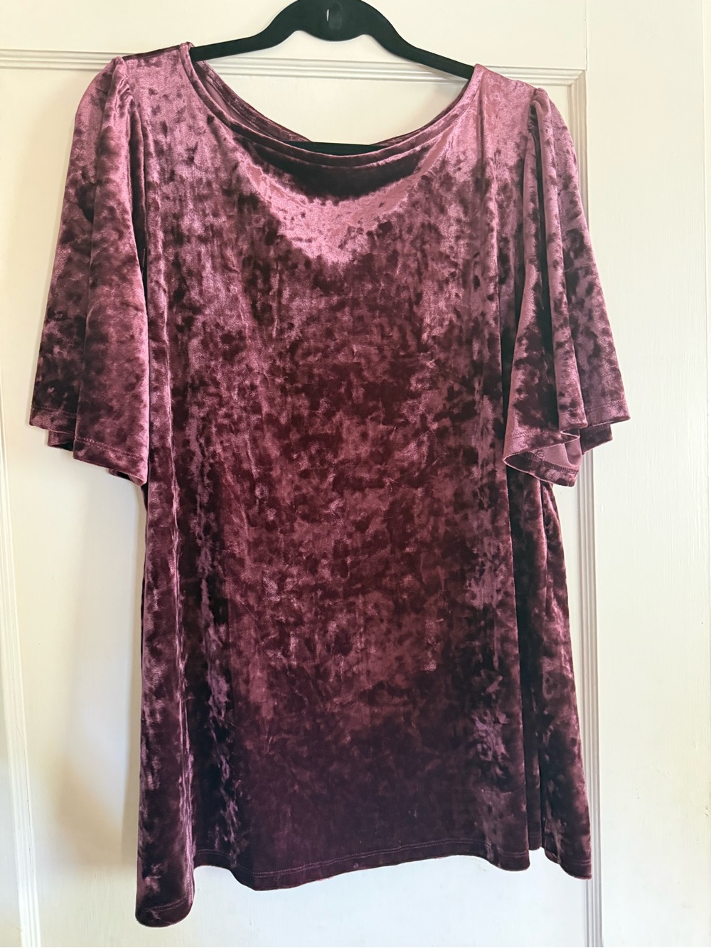 Lane Bryant NWT Crushed Velvet Short Sleeve Top in Plum - 18/20